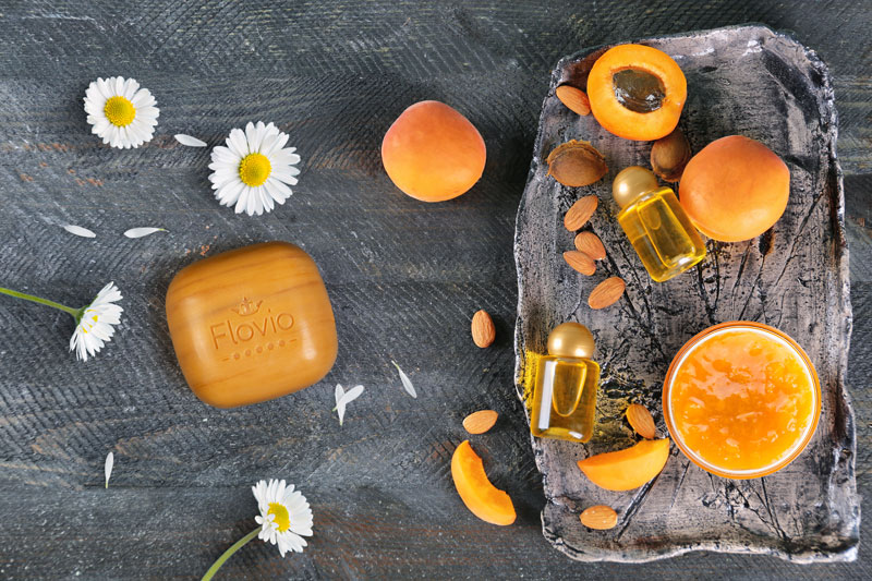 Apricot Scrub Soap on table طب آفرین آذربایجان